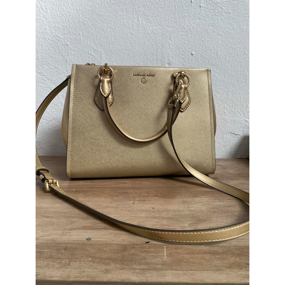 Michael Kors Marylin Metallic Gold Saffiano Leather Purse